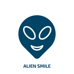 Poster - alien smile icon from people collection. Filled alien smile, alien, smile glyph icons isolated on white background. Black vector alien smile sign, symbol for web design and mobile apps