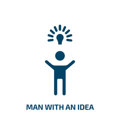 Poster - man with an idea icon from people collection. Filled man with an idea, idea, man glyph icons isolated on white background. Black vector man with an idea sign, symbol for web design and mobile apps