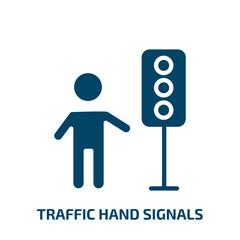 Poster - traffic hand signals icon from people collection. Filled traffic hand signals, signal, traffic glyph icons isolated on white background. Black vector traffic hand signals sign, symbol for web design