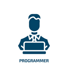Poster - programmer icon from professions collection. Filled programmer, computer, business glyph icons isolated on white background. Black vector programmer sign, symbol for web design and mobile apps