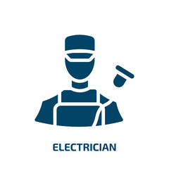 Poster - electrician icon from professions collection. Filled electrician, electricity, service glyph icons isolated on white background. Black vector electrician sign, symbol for web design and mobile apps