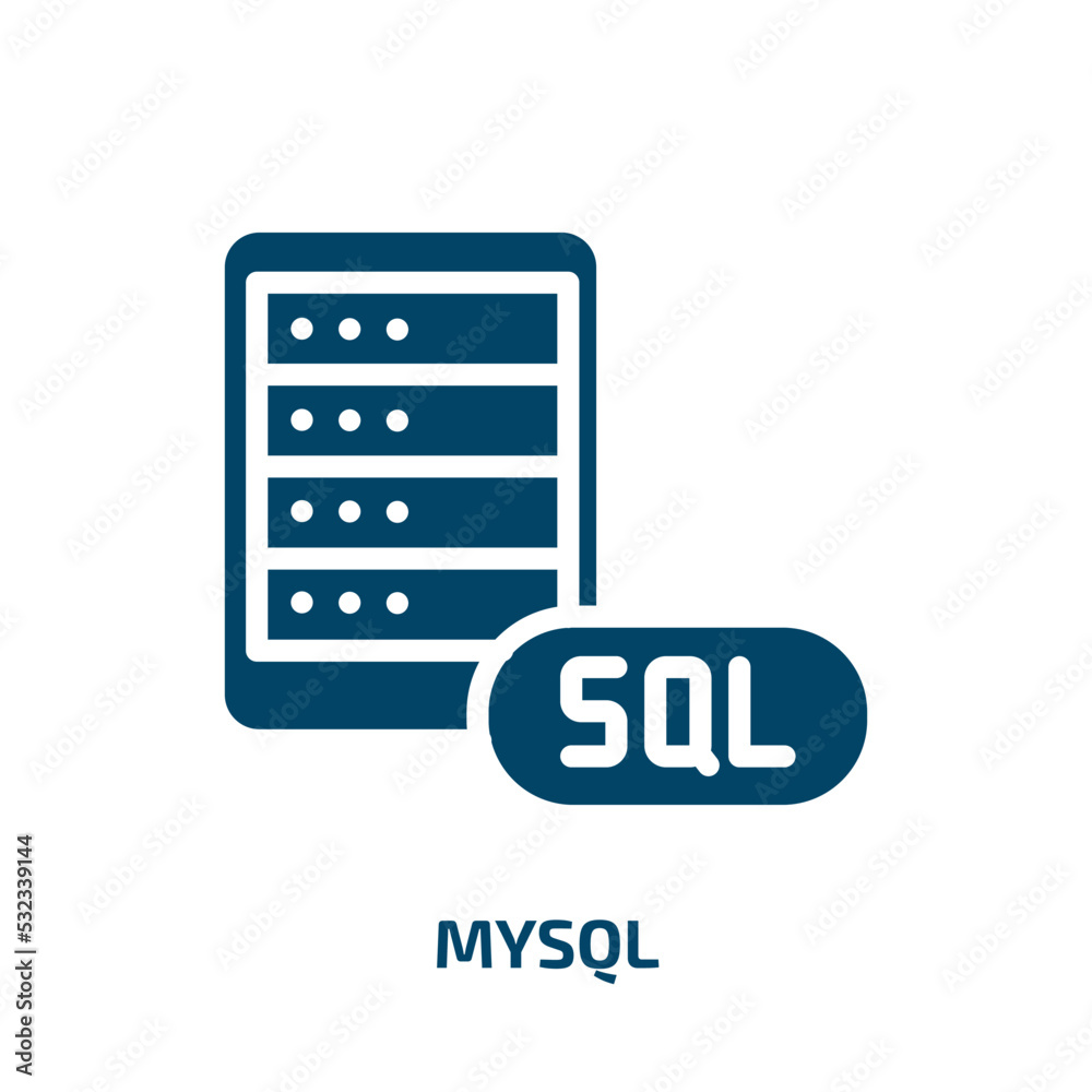mysql icon from programming collection. Filled mysql, data, internet glyph icons isolated on white background. Black vector mysql sign, symbol for web design and mobile apps