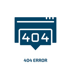 Poster - 404 error icon from programming collection. Filled 404 error, 404, warning glyph icons isolated on white background. Black vector 404 error sign, symbol for web design and mobile apps