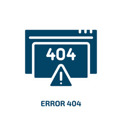 Poster - error 404 icon from programming collection. Filled error 404, 404, warning glyph icons isolated on white background. Black vector error 404 sign, symbol for web design and mobile apps