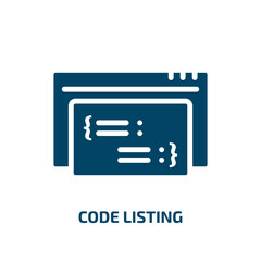 Poster - code listing icon from programming collection. Filled code listing, list, card glyph icons isolated on white background. Black vector code listing sign, symbol for web design and mobile apps