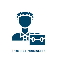 Poster - project manager icon from technology collection. Filled project manager, project, business glyph icons isolated on white background. Black vector project manager sign, symbol for web design and mobile