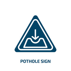 Poster - pothole sign icon from traffic signs collection. Filled pothole sign, road, pothole glyph icons isolated on white background. Black vector pothole sign sign, symbol for web design and mobile apps