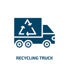 Poster - recycling truck icon from transport collection. Filled recycling truck, trash, truck glyph icons isolated on white background. Black vector recycling truck sign, symbol for web design and mobile apps