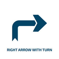 Poster - right arrow with turn icon from user interface collection. Filled right arrow with turn, arrow, down glyph icons isolated on white background. Black vector right arrow with turn sign, symbol for web