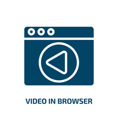 Poster - video in browser icon from user interface collection. Filled video in browser, video, internet glyph icons isolated on white background. Black vector video in browser sign, symbol for web design and