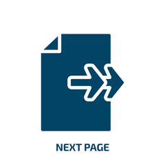 Poster - next page icon from user interface collection. Filled next page, next, website glyph icons isolated on white background. Black vector next page sign, symbol for web design and mobile apps