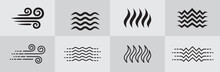Four Elements Icon Set. Four Element Energy Symbol Sets. Wind, Air, Water, Fire Flame, Earth, Land Terrain Symbols Or Sign. Graphic Design Template Illustration. Simple Flat Outline Style.