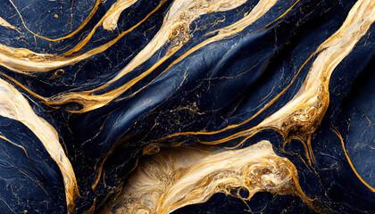 Wall Mural - Golden and dark blue luxurious marble textured background. Abstract design, 4k wallpaper. 3d illustration