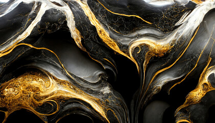 Wall Mural - Gold and black luxurious marble textured background. Abstract design, 4k wallpaper. 3d illustration