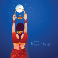 Wall Mural - Karwa chauth festival card with indian woman celebration background
