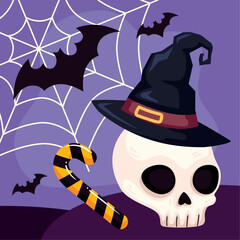 Poster - halloween skull with witch hat