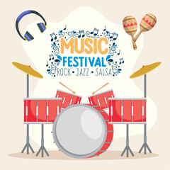 Poster - music festival lettering with drums