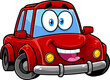 Happy Red Car Cartoon Character. Hand Drawn Illustration Isolated On Transparent Background