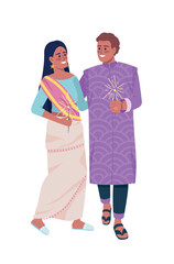 Happy couple with sparkling lights semi flat color vector characters. Editable figures. Full body people on white. Romantic date simple cartoon style illustration for web graphic design and animation