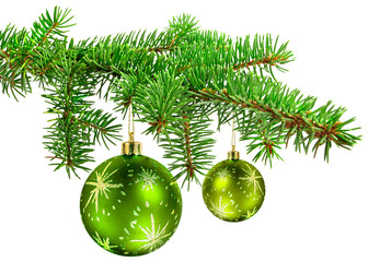 Wall Mural - green decoration balls on christmas tree branch