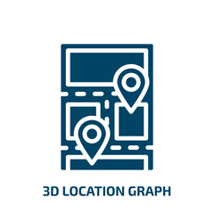 Poster - 3d location graph icon from business and analytics collection. Filled 3d location graph, graph, country glyph icons isolated on white background. Black vector 3d location graph sign, symbol for web