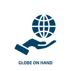 Poster - globe on hand icon from ecology collection. Filled globe on hand, hand, globe glyph icons isolated on white background. Black vector globe on hand sign, symbol for web design and mobile apps