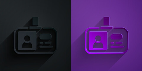 Poster - Paper cut Identification badge icon isolated on black on purple background. It can be used for presentation, identity of the company, advertising. Paper art style. Vector