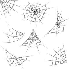 spider web set isolated on white background. halloween black cobwebs. outline vector illustration