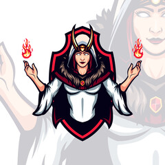 White Hood Fire Lady Witch Vector Mascot