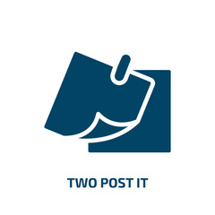 Poster - two post it icon from other collection. Filled two post it, mail, empty glyph icons isolated on white background. Black vector two post it sign, symbol for web design and mobile apps