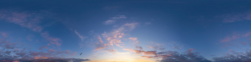 Wall Mural - dark blue twilight sky panorama with cumulus clouds. seamless hdr 360 panorama in spherical equiangu