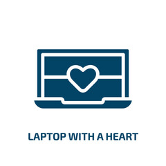 Poster - laptop with a heart icon from technology collection. Filled laptop with a heart, laptop, heart glyph icons isolated on white background. Black vector laptop with a heart sign, symbol for web design