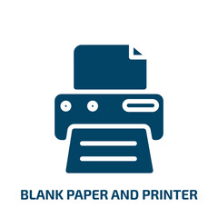 Poster - blank paper and printer icon from tools and utensils collection. Filled blank paper and printer, office, printer glyph icons isolated on white background. Black vector blank paper and printer sign,