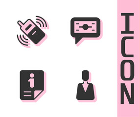 Poster - Set Employee, Mobile phone, Information and Stacks paper money cash icon. Vector