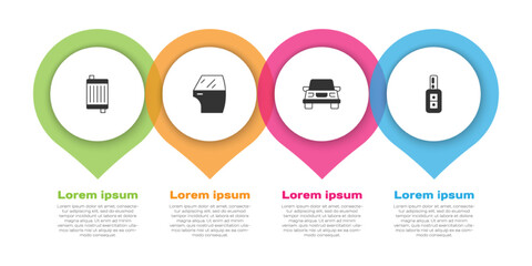Poster - Set Car radiator cooling system, door, and key with remote. Business infographic template. Vector