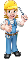 Cartoon Woman Electrician Holding Screwdriver