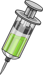 Wall Mural - Cartoon Medical Syringe. Hand Drawn Illustration Isolated On Transparent Background