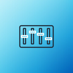 Poster - Line Sound mixer controller icon isolated on blue background. Dj equipment slider buttons. Mixing console. Colorful outline concept. Vector