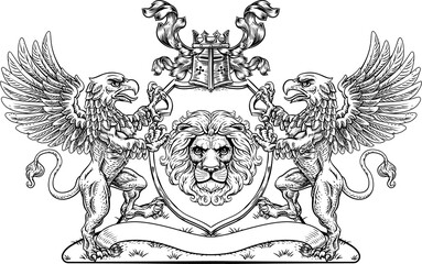 Wall Mural - Crest Griffin Coat of Arms Lion Family Shield Seal