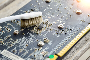 Poster - Top view while cleaning the motherboard, graphics card.