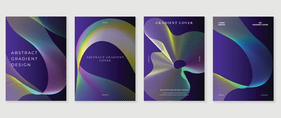 Abstract vibrant gradient line background vector. Futuristic style cover template with line distortion, wave, curved lines, colorful. Modern wallpaper design for poster, flyer, brochure, card, decor.