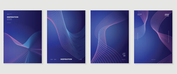 Abstract vibrant gradient line background vector. Futuristic style cover template with line distortion, wave, curved lines, colorful. Modern wallpaper design for poster, flyer, brochure, card, decor.