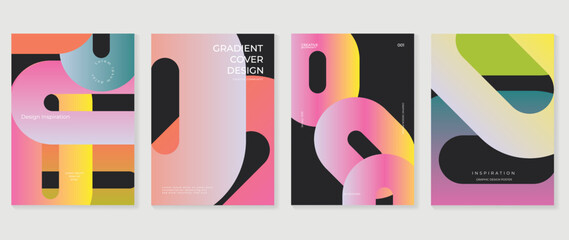 Abstract vibrant gradient background vector. Retro style cover template with shapes, pastel, geometric, circle. Modern wallpaper design perfect for poster, flyer, decorative, card, prints.