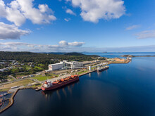 View Over Harbour At Albany With Bulk Carriers Berthed