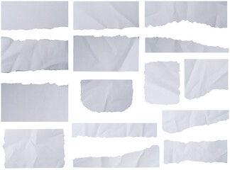 Poster - Set of White ripped paper strips collection.  Paper scraps with torn edges. Sticky notes, shreds of notebook pages Isolated on white background