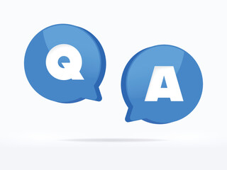 Wall Mural - blue notification mark symbol and social media. 3d q and a or question and answer symbols with bubbl
