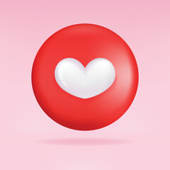 Wall Mural - red button love with heart icon symbol and social media communication sign icon on website. 3d techn