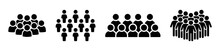 Crowd Icon Set. Group Of People Icon Vector Illustration. Gathering Symbol In Black Design.