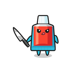 Poster - cute toothpaste mascot as a psychopath holding a knife