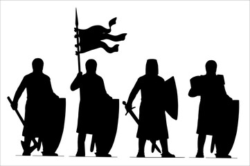 Wall Mural - Medieval knight vector drawing. Set with crusaders. Templars and Knights Hospitaller.